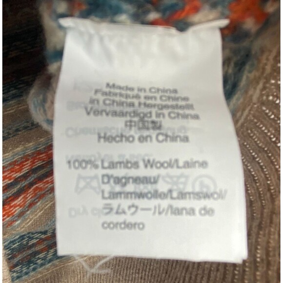 J.CREW Sweater Mens Medium Tan Orange Blue Fair Isle Stripe 100% Lambswool Soft - Picture 10 of 11